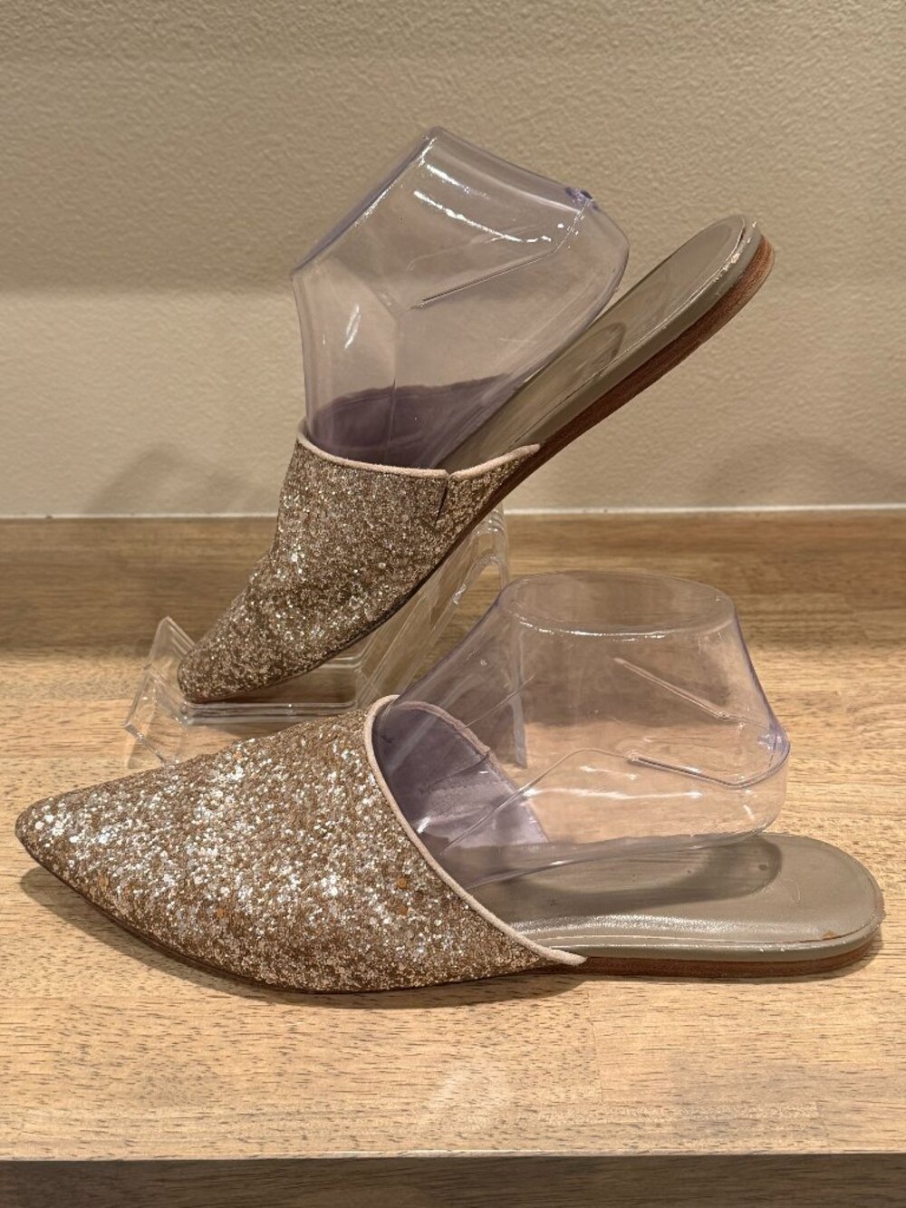 Joie Gold Glitter Pointed Toe Mules Clogs Flats Shoes Size 9.5 EU 41